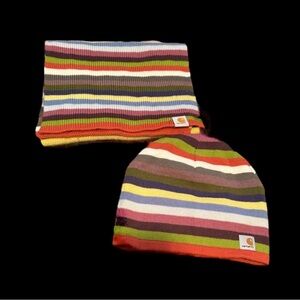 Carhartt Multicolor Striped Beanie and Scarf Set